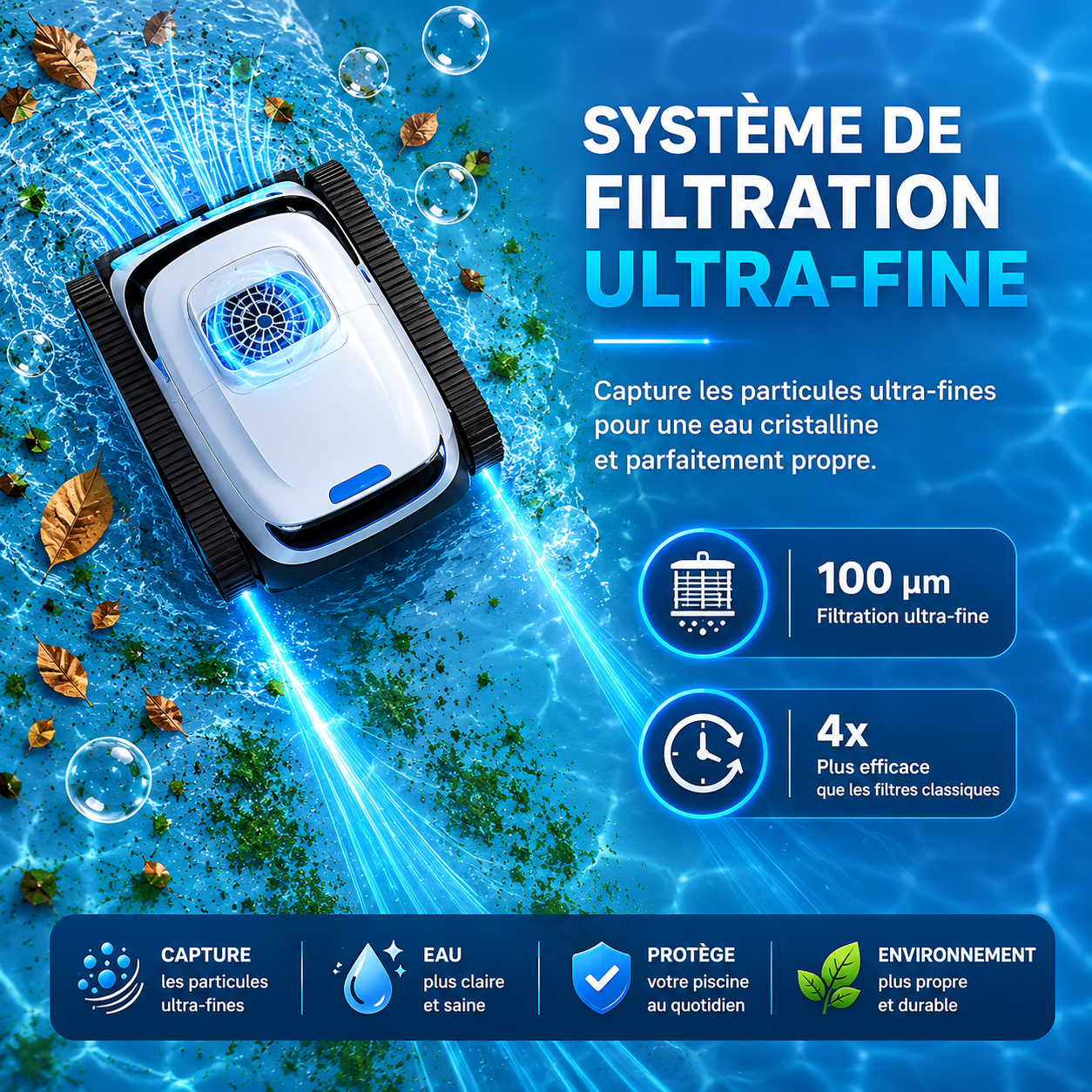 Robot aspirateur piscine sans fil – Nettoyage complet du bassin – Image 4