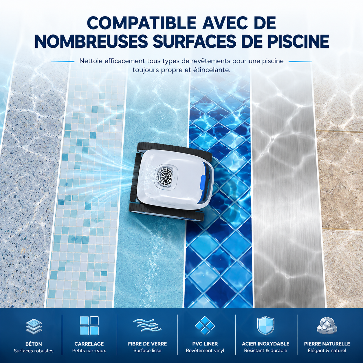 Robot aspirateur piscine sans fil – Nettoyage complet du bassin – Image 2