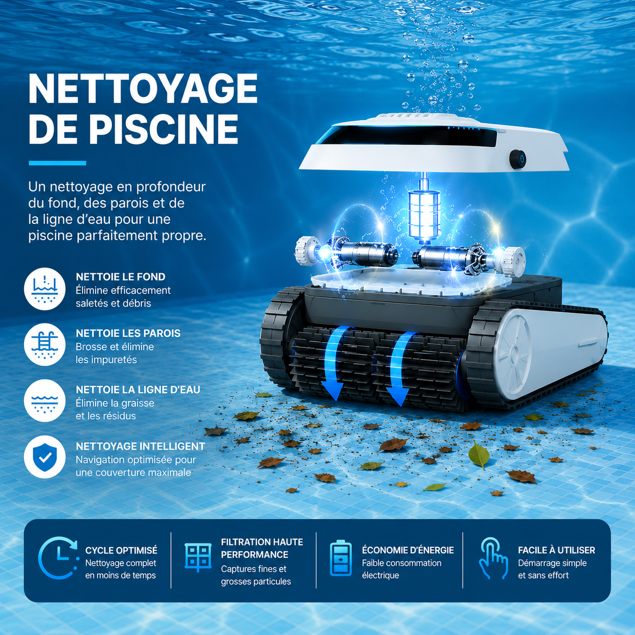 Robot aspirateur piscine sans fil – Nettoyage complet du bassin – Image 3