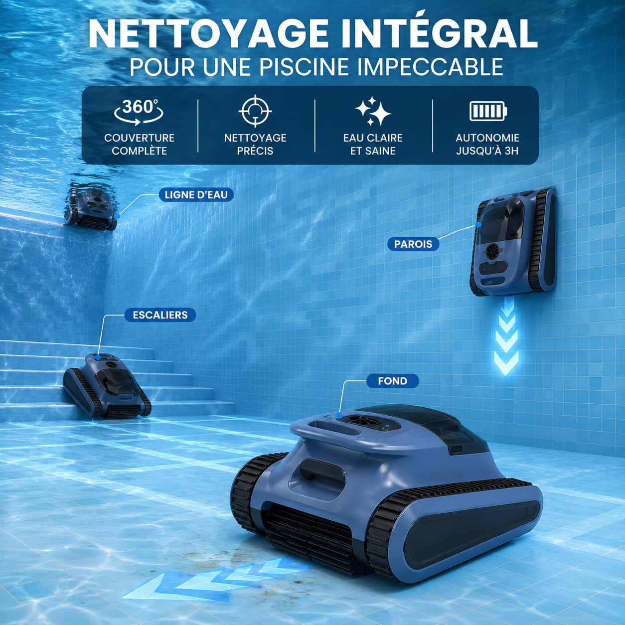 Robot de piscine sans fil – Nettoyage automatique du fond et des parois – Image 3