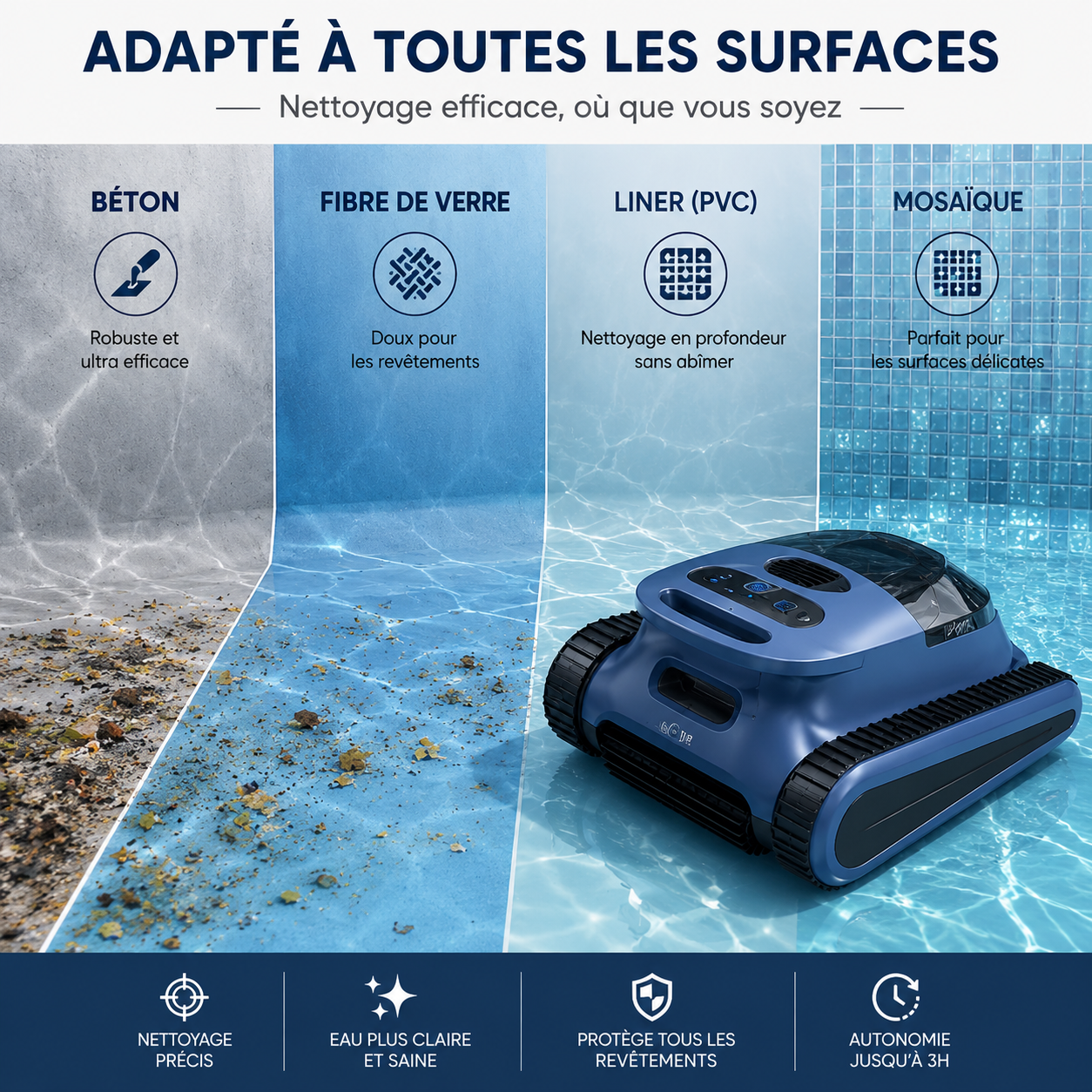 Robot de piscine sans fil – Nettoyage automatique du fond et des parois – Image 4