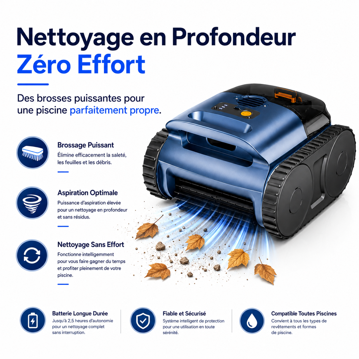 Robot aspirateur piscine sans fil – Nettoyage fond, parois et débris – Image 3