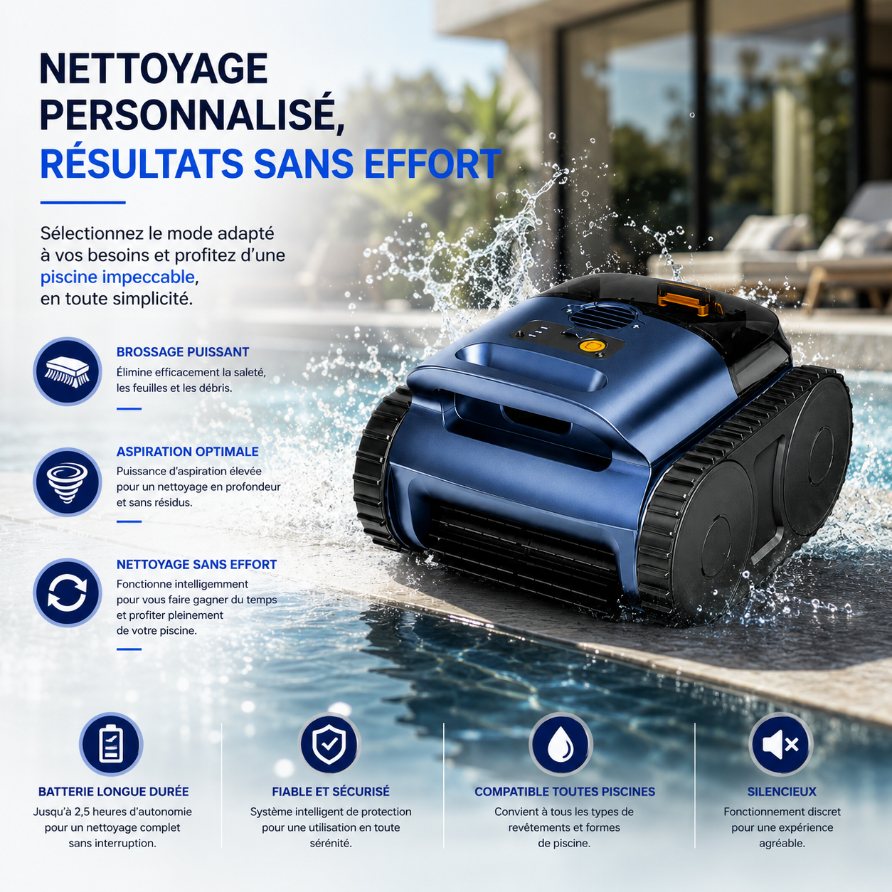 Robot aspirateur piscine sans fil – Nettoyage fond, parois et débris – Image 4