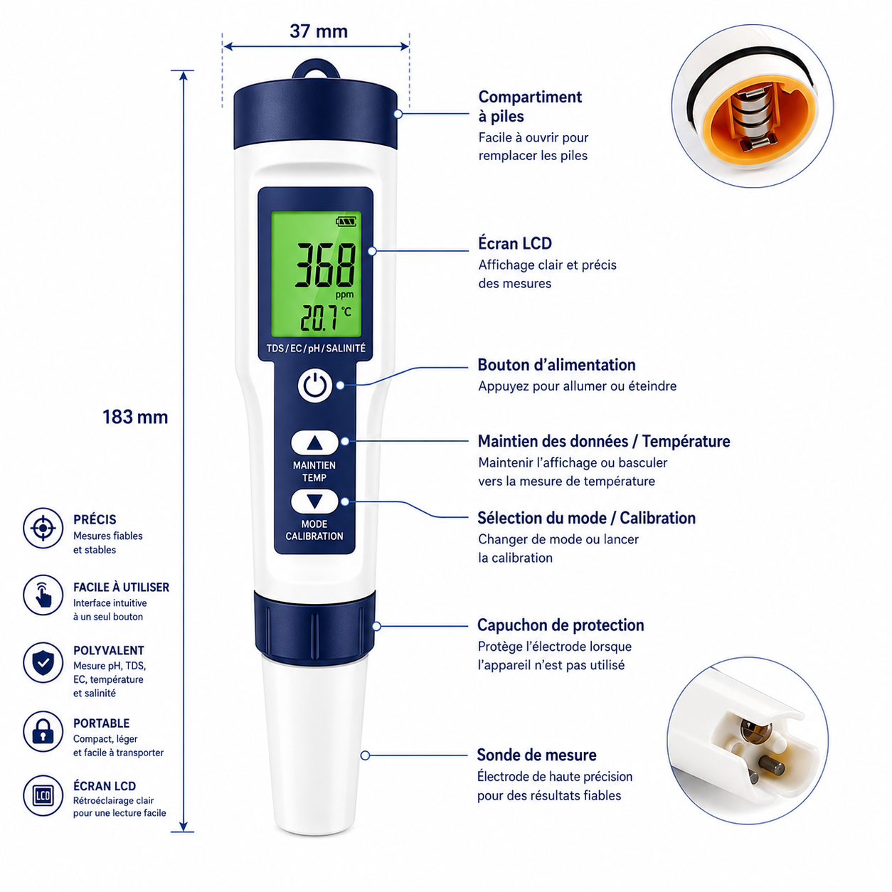 Testeur de qualité de l’eau 10 en Testeur digital 10-en-1 – Image 2