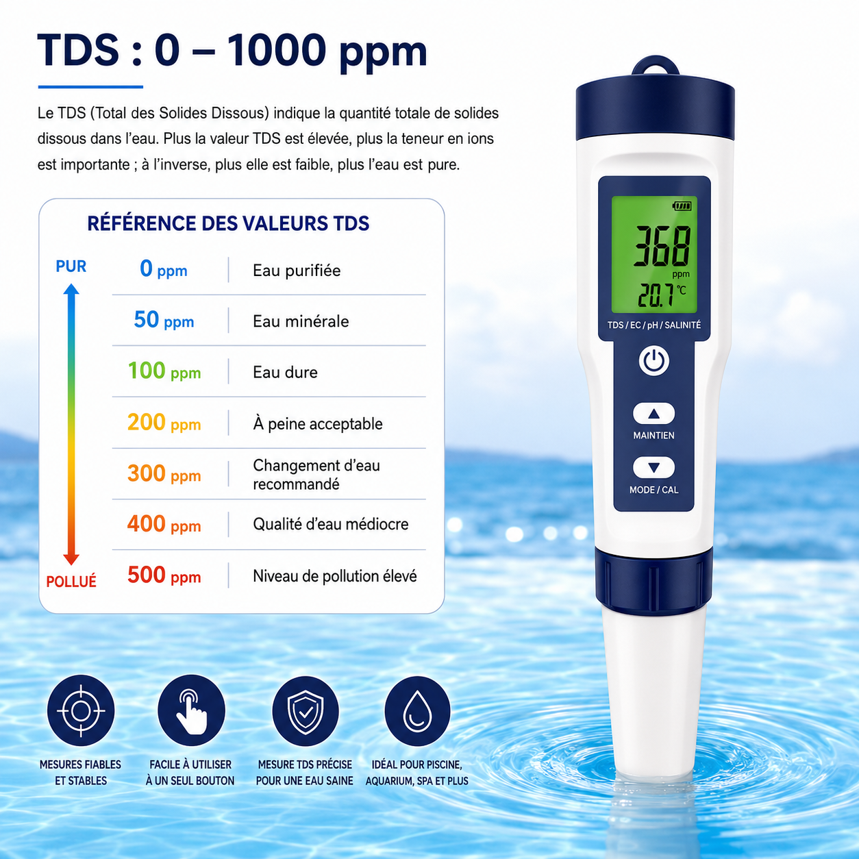 Testeur de qualité de l’eau 10 en Testeur digital 10-en-1 – Image 4