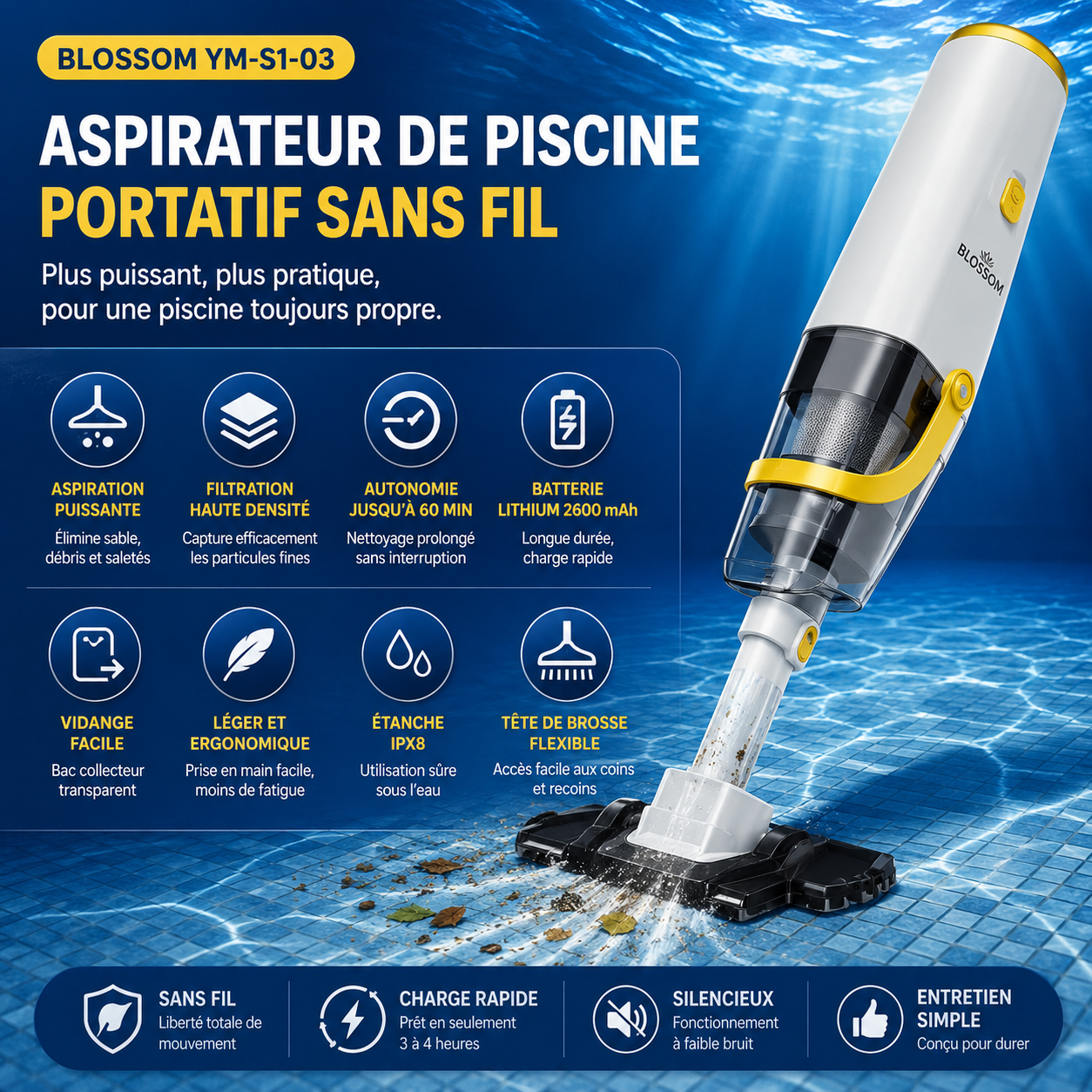 Aspirateur de piscine sans fil - Blossom – Image 2