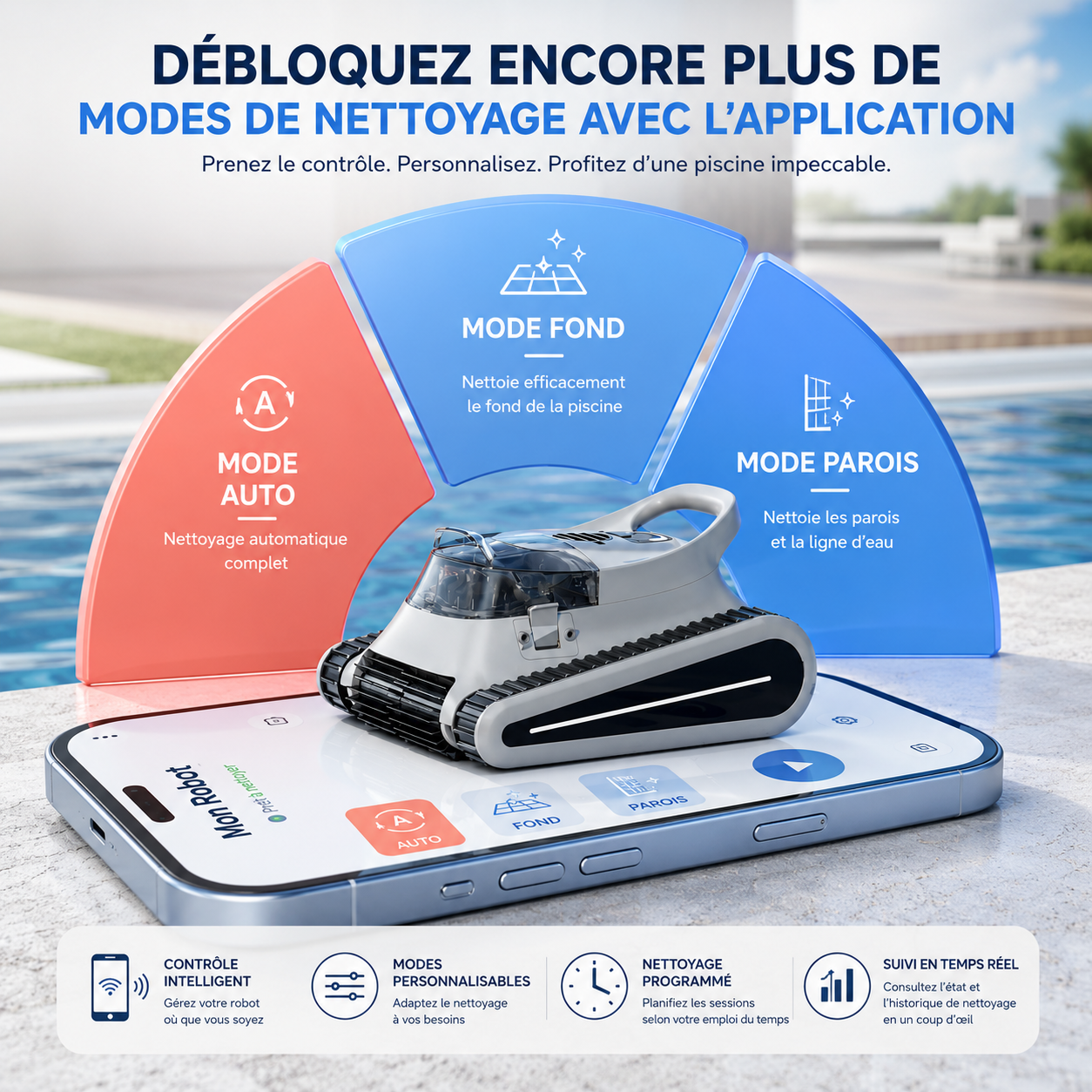 Robot aspirateur piscine sans fil – Fond, parois et débris visibles – Image 6
