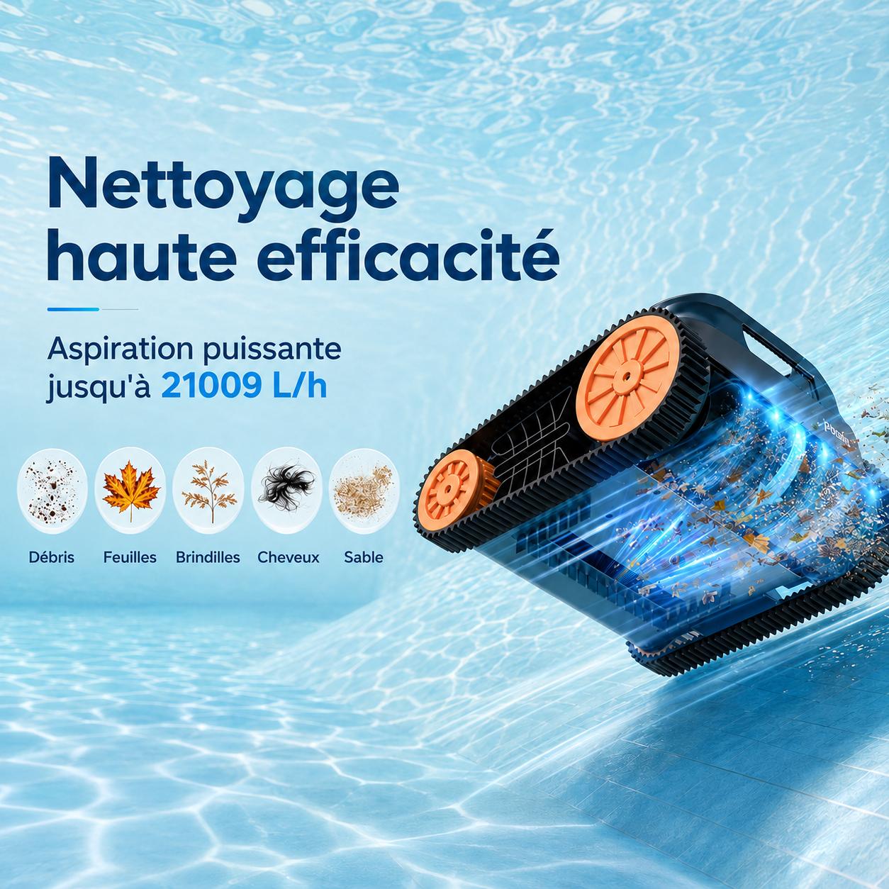 Robot aspirateur piscine sans fil – Fond, parois et ligne d’eau – Image 3
