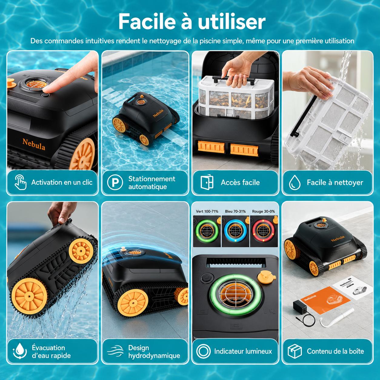 Robot aspirateur piscine sans fil – Fond, parois et ligne d’eau – Image 8