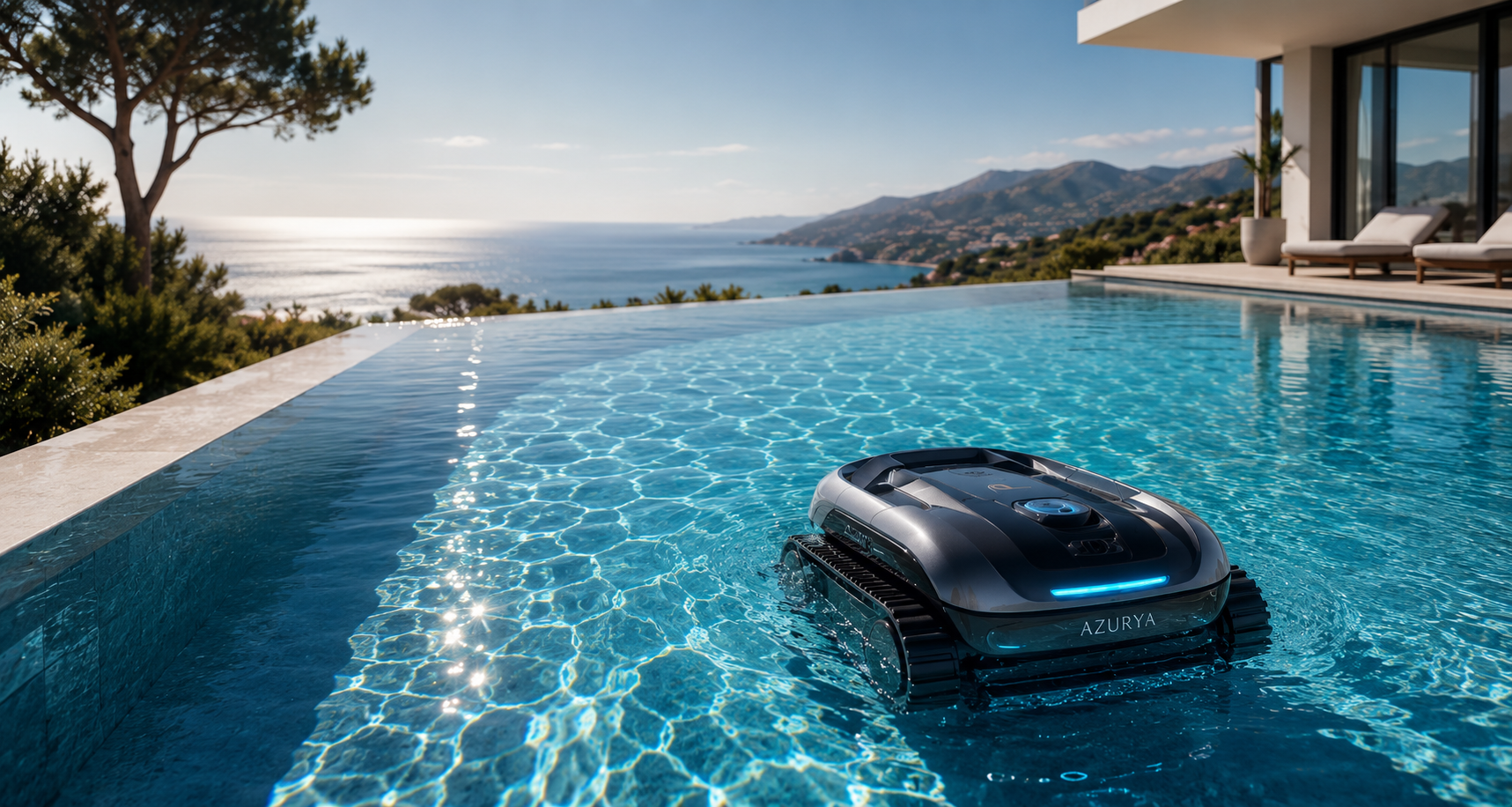 Piscine de villa avec robot AZURYA en action