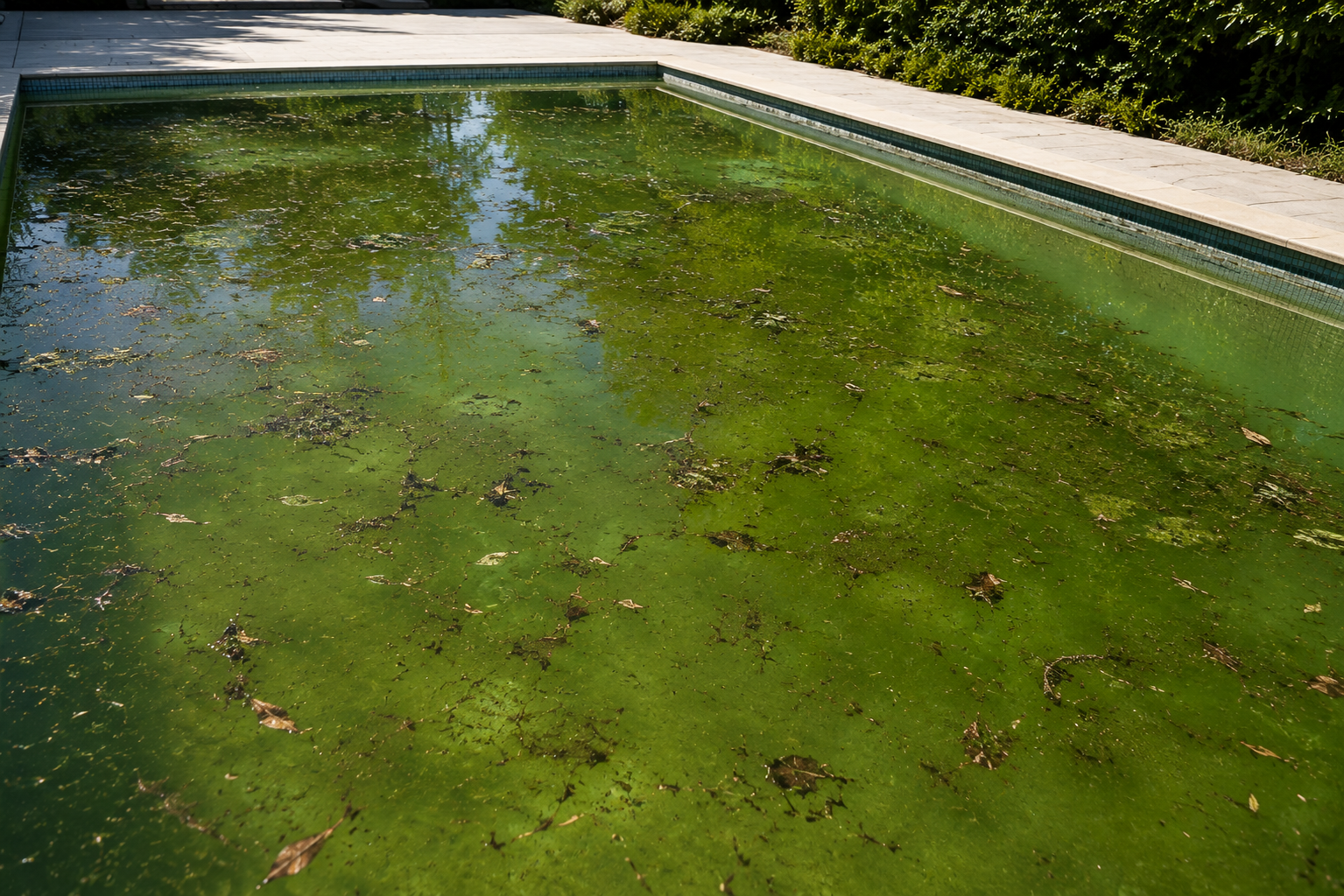 Piscine encrassée avant nettoyage